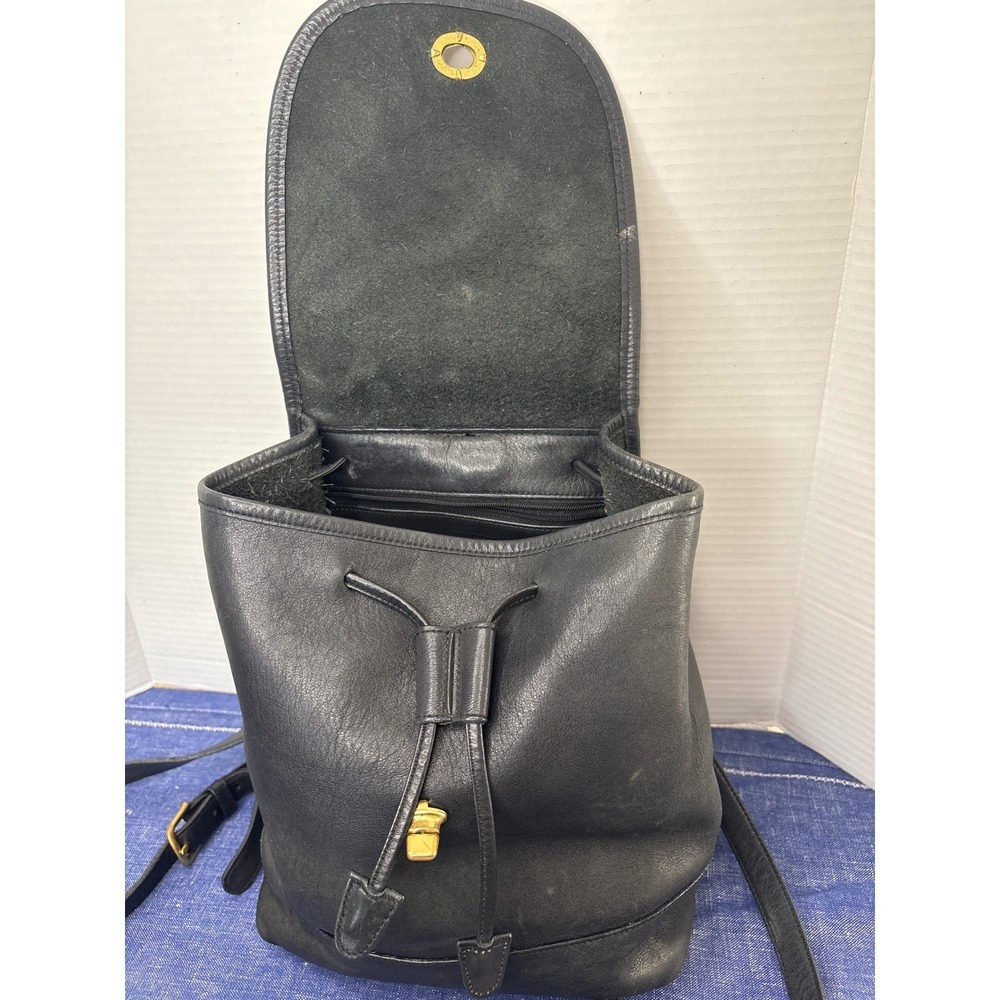 Coach Vintage Black Leather Backpack Turnlock Drawstring Small Bag 9960 - Picture 7 of 12